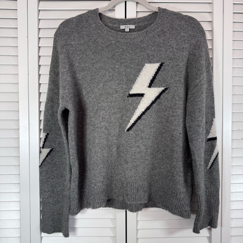 Rails Cashmere Soft Wool Blend Lightning Bolt Gray Sweater Luxury Soft Size XS - Picture 2 of 9
